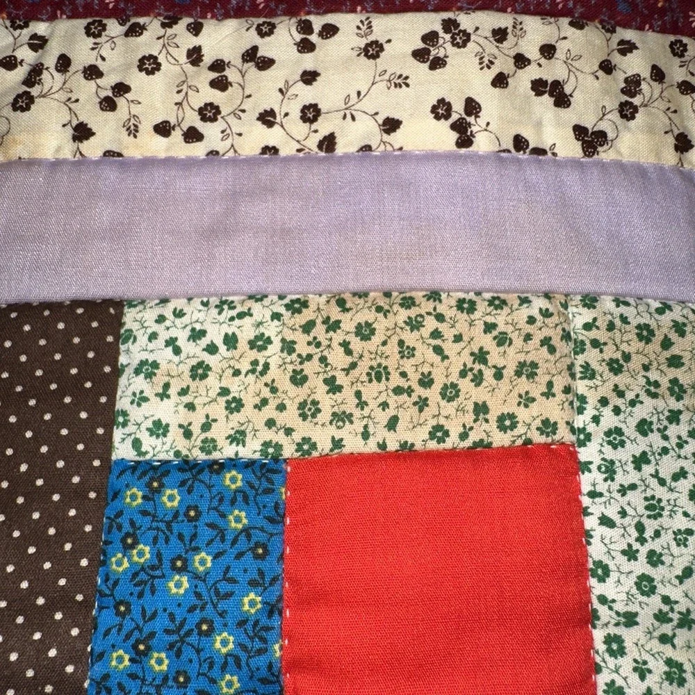 Handmade Log Cabin Quilt Patchwork‎ Colorful Multi  color 85x65